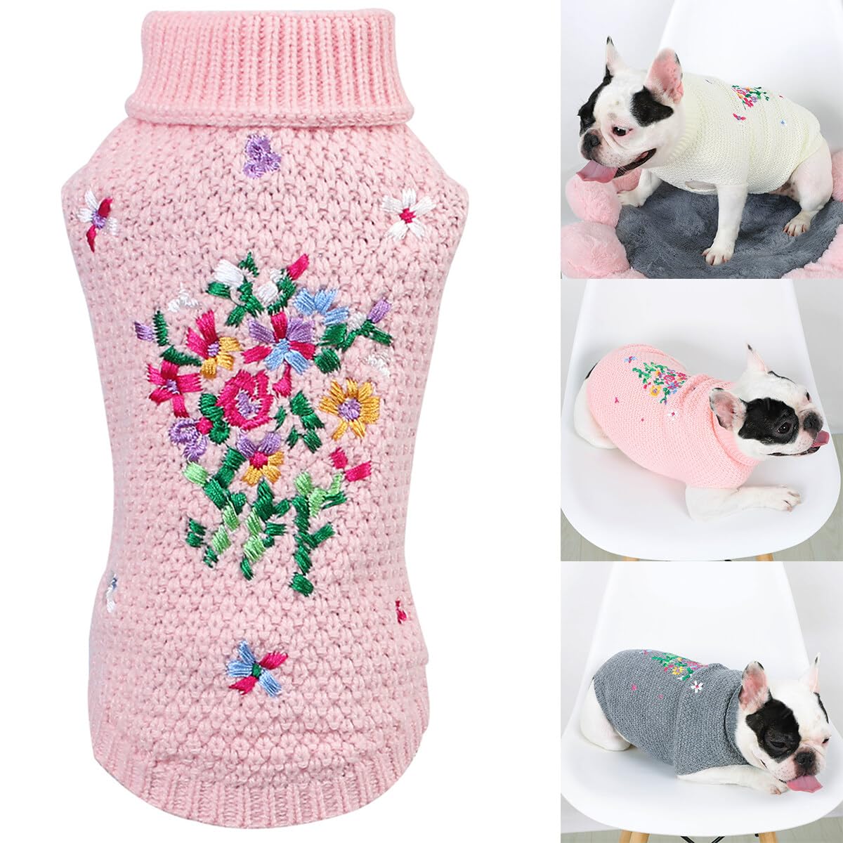 Haokaini Dogs Cats Sweaters Warm Knit Jumper Pets Floral Vests Sweatshirts Clothes Puppy Knitted Crochet Coat Winter Outwears for Small Medium Dogs(Pink,XL)