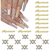 XEAOHESY 20pc Aquarius Zodiac Nail Charms - 10pcs Symbols & Words for Women's Nail Art
