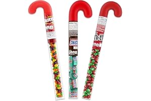 Snackivore Mini Snickers Candy Cane Tube, Christmas Skittles Filled Candy Cane Tube, and Christmas M Ms Candy Cane Tube- 3 Pack, Christmas Candy Canes Filled With Candy, Candy Canes with Chocolate