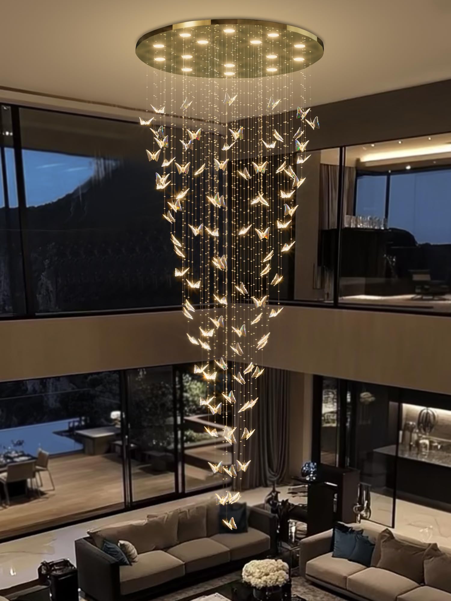 Photo 1 of ykolupty Modern Foyer Chandeliers for High Ceiling, Large Staircase Chandelier with Remote, Raindrop Chandeliers for Entryway Living Room Hallway Gold Hanging Chandelier Dimmable 3000-6000K