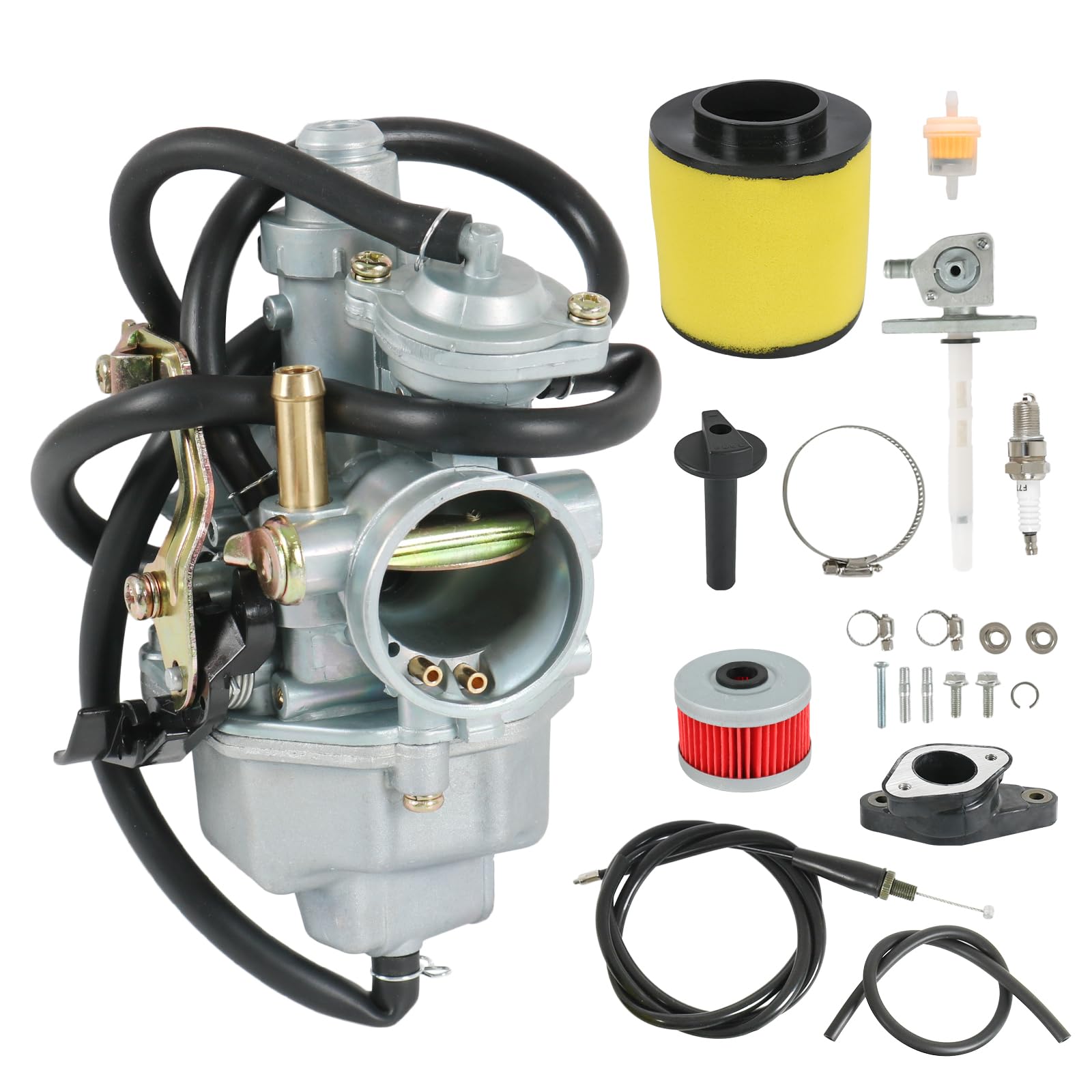 Photo 1 of RUIANOMG Carburetor Replacement For Honda TRX250 Recon 1997-2001 TRX250TE TRX250TM 2002-2007, Include Oil Filter, Air Filter, Fuel Valve Petcock, Throttle Cable