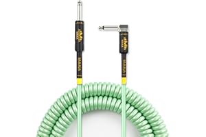 M MAKA Premium Guitar Coil Cable 20 Feet, Instrument Coiled Curly Cord for Guitar Bass, 1/4 inch Right Angle to Straight, Surf Green