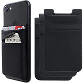 Phone Card Holder Stretchy Wallet Pocket Credit Card ID Case Pouch Sleeve | 3Pack Phone Wallet Adhesive Sticker Compatible with iPhone Samsung Galaxy Android Smartphones - Black
