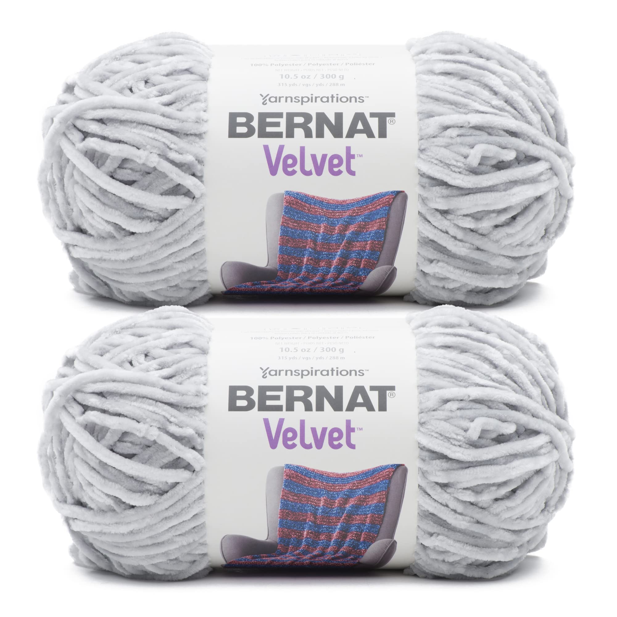 Bernat Velvet Misty Gray Yarn - 2 Pack of 300g/10.5oz - Polyester - 5 Bulky - 315 Yards - Knitting/Crochet — image 1
