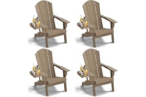 NAVINE Adirondack Chair Set of 4, HDPE Folding Adirondack Chair with Multifunctional Cup Holder, Weather Resistant Fire Pit Chair for porches, patios, poolsides, Decks.