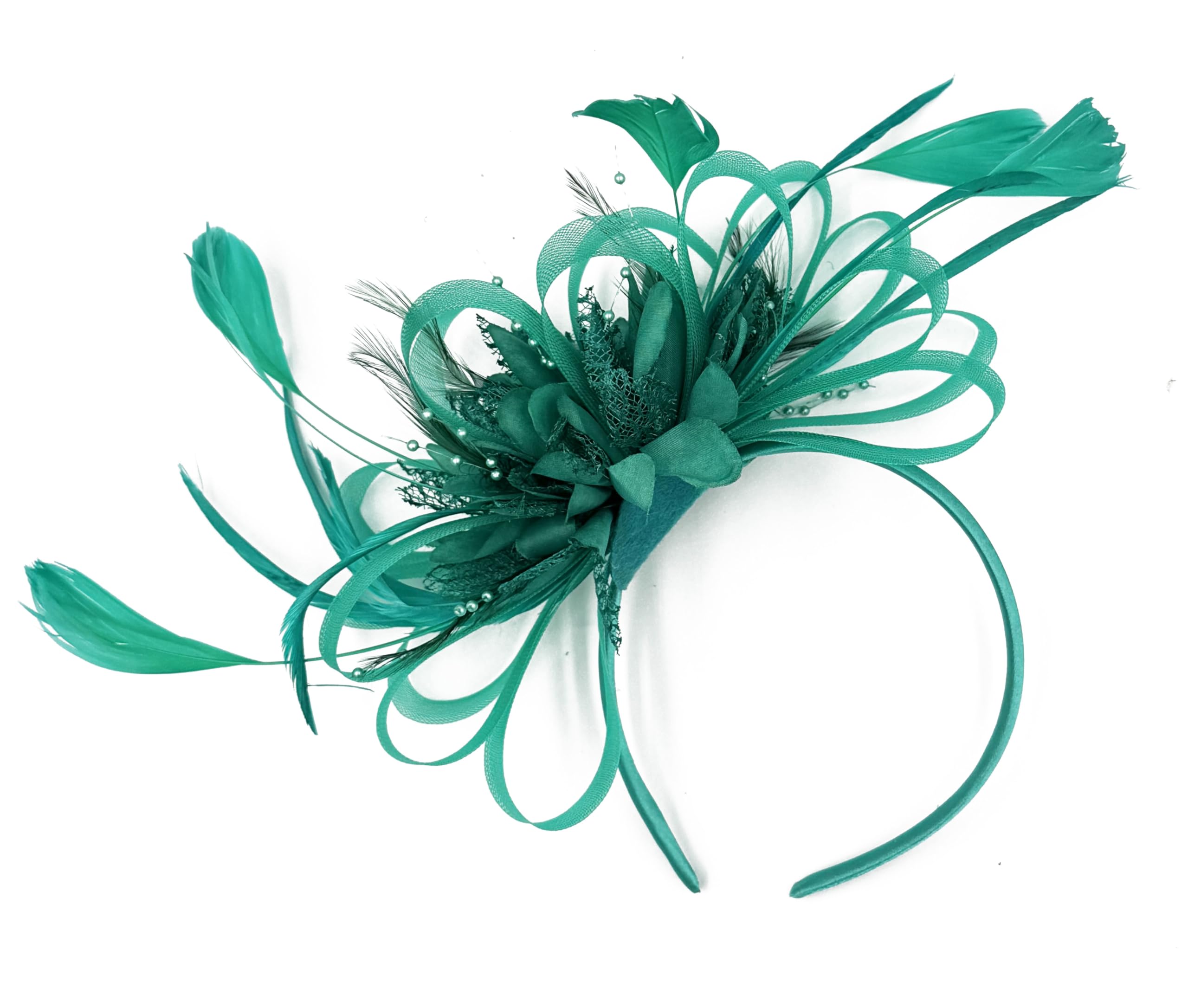 Caprilite Turquoise Teal Fascinator Headband Flower Wedding Ascot Races Net Hat Feathers โ image 1