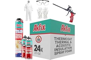 Akfix Thermcoat Spray Foam Insulation Kit 480 sq ft (24x27.1 oz.) - 11.32/2 inch Closed Cell Expanding Wide Sealant Thermal Insulation for Walls and Attic - Gun & Cleaner Included