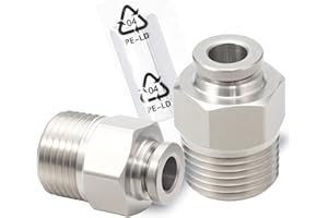 MSAEIQUN Stainless Steel 1/4 Air hose fittings, Push to Connect Air fittings Male Straight 1/4 Inch Tube OD x 3/8 NPT Thread Fitting (Pack of 2)