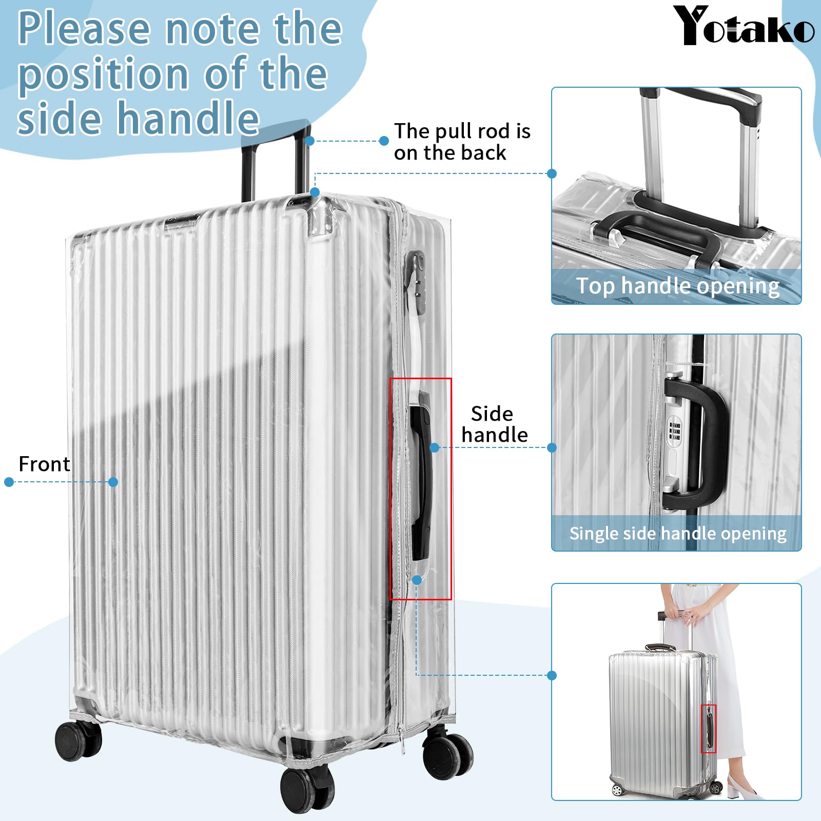Yotako Upgraded Zippered Clear PVC Suitcase Cover, 30 Inch Luggage Covers for Suitcase Luggage Protector Suitcase Cover (30''(26.37''H x 20.27''L x 11.61''W))