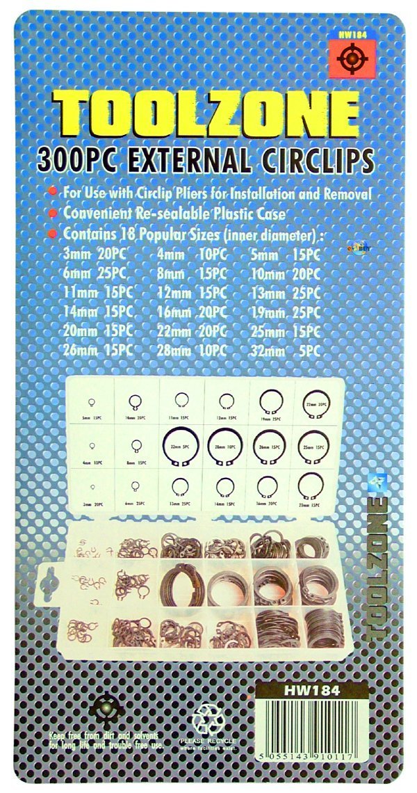Toolzone 300pc 3-32mm Small External Circlips