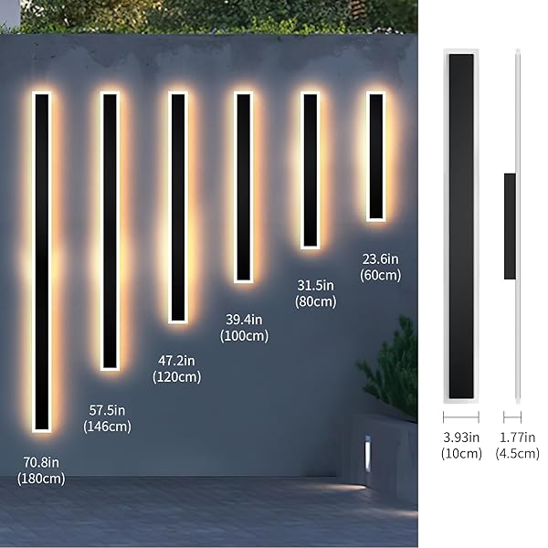 LANNLKER 2 PCS MODERN OUTDOOR WALL LIGHTS 23.6INCH DIMMABLE 3000K-6000K WITH REMOTE CONTROL WATERPROOF IP65 EXTERIOR LONG WALL SCONCE FOR HOUSE GARAGE PATIO