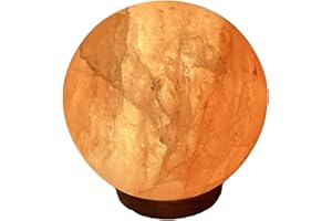 WHAHZZZ USB Globe Salt Lamp, 3.9 in, Multi Colored, Wooden Base, Handcraft Natural, Fluorescent