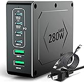 280W USB C Charger Station, 6 Port Fast Charging Block with 100W USB C GaN Super Fast Charger | Power Adapter for MacBook Pro