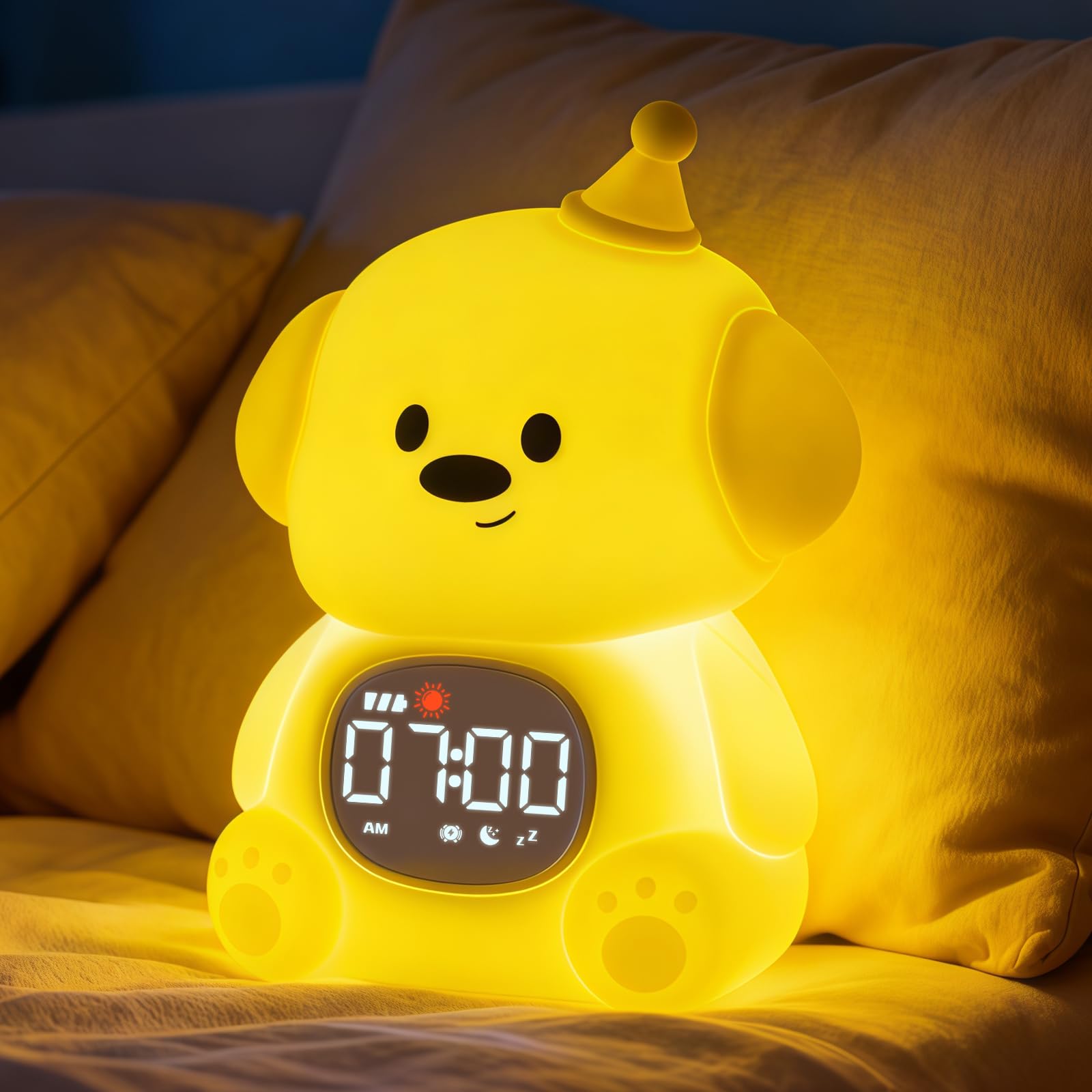 Yiliaw Alarm Clock with Night Light for Kids, Sleep Training Clock with Sound Machine, Rechargeable Silicone OK to Wake Clock，Cute Animal Tabletop Lamp, Perfect Sleep Companion for Boys Girls, Dog — image 1