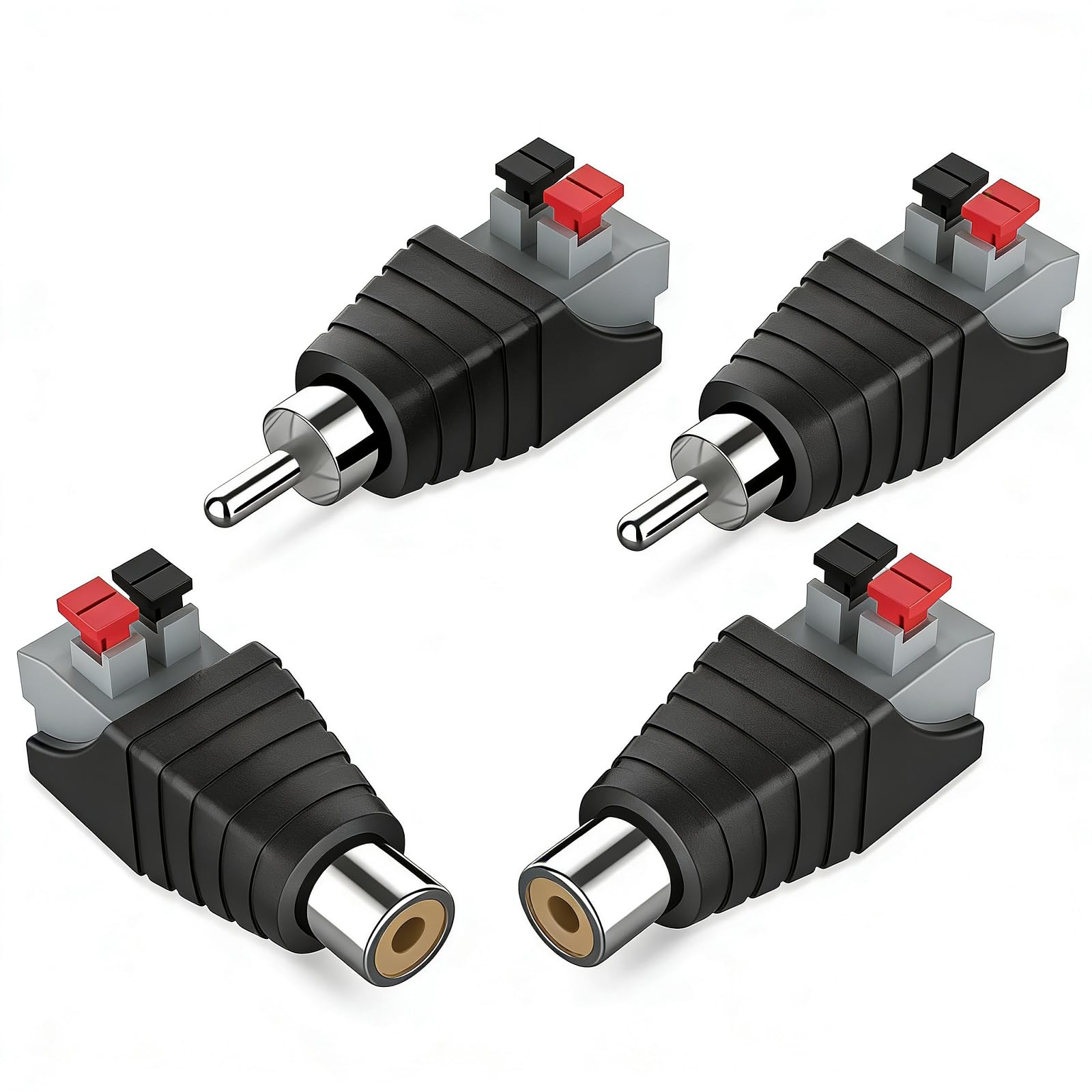 YTIan Switian 4-Pack RCA to Terminal Adapter Kit: Male & Female RCA to 2-Pole Spring AV Connector for CCTV, Audio Video Systems