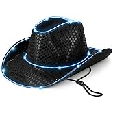 GloFX Light Up Cowboy Hat | Black Cowgirl Hat & White Cowboy Hat for Festivals, Raves & Costumes | LED Neon Western Party Hat