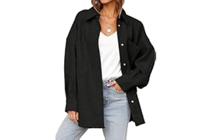 MEROKEETY Women's 2024 Fall Oversized Long Sleeve Shacket Jacket Button Down Wool Blend Coats with Pockets