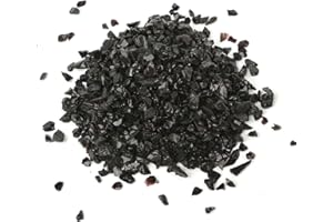 SHINY STONE Alan Stone High Luster Reflective Fire Glass Gravel,Fire Gems,Fire Drops,Fire Glass Pebbles Stones Beads Chips for Fire Pit Fish Tank Aquarium Garden,3-6mm 305g/0.67lb (Black)