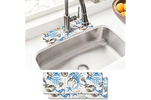 AQUOECHD Sink Faucet Absorbing Mat, 2 Pack Drying Mat Around Faucet Sink Splash Guard Behind Faucet Sinkmat For Kitchen Bathroom Island Rv 15 * 5.5 Inch (38 * 14 cm)