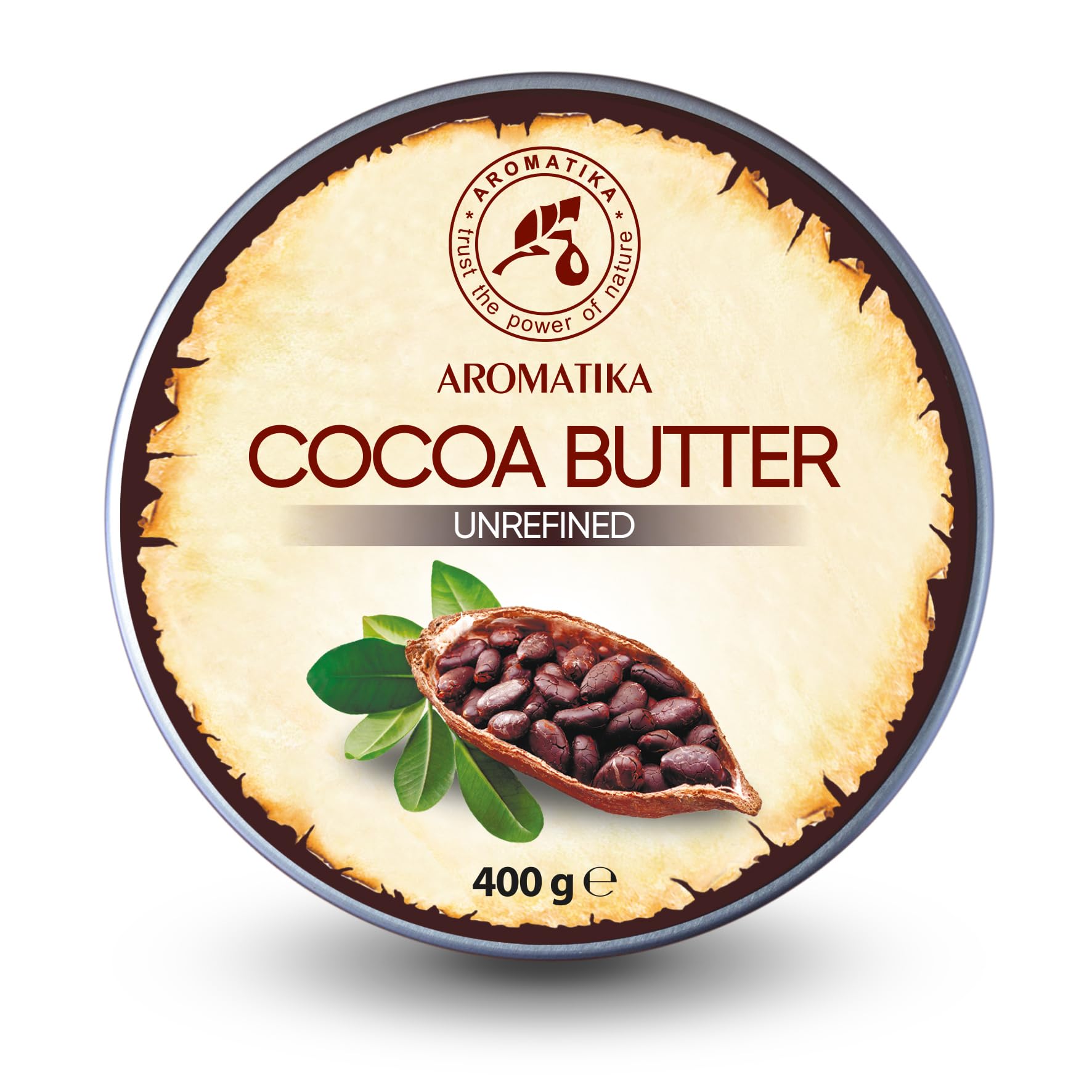 Cocoa Butter 400g - Unrefined - Pure & Natural - Cocoa Butter for Beauty Care - Moisturiser for Hair - Skin - Lips - Face - Body - Massage - Good for Beauty