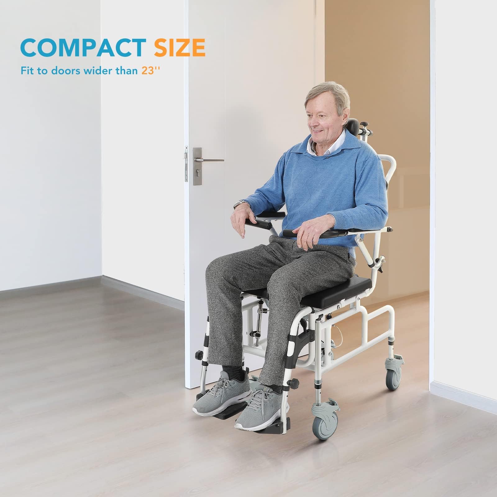 OasisSpace Personal Mobility Assist Bedside Commode Toilet Chair, Tilt Shower Commode Wheelchair, 4-in-1 Shampoo Chair 30° Reclining and Headrest, Adjustable Transport Rolling Chair(FSA HSA Eligible)