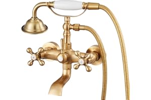 VEVOR Clawfoot Tub Faucet, Wall Mount Bathtub Faucets with Handheld Shower, Vintage Brushed Gold Clawfoot Tub Filler Faucet S