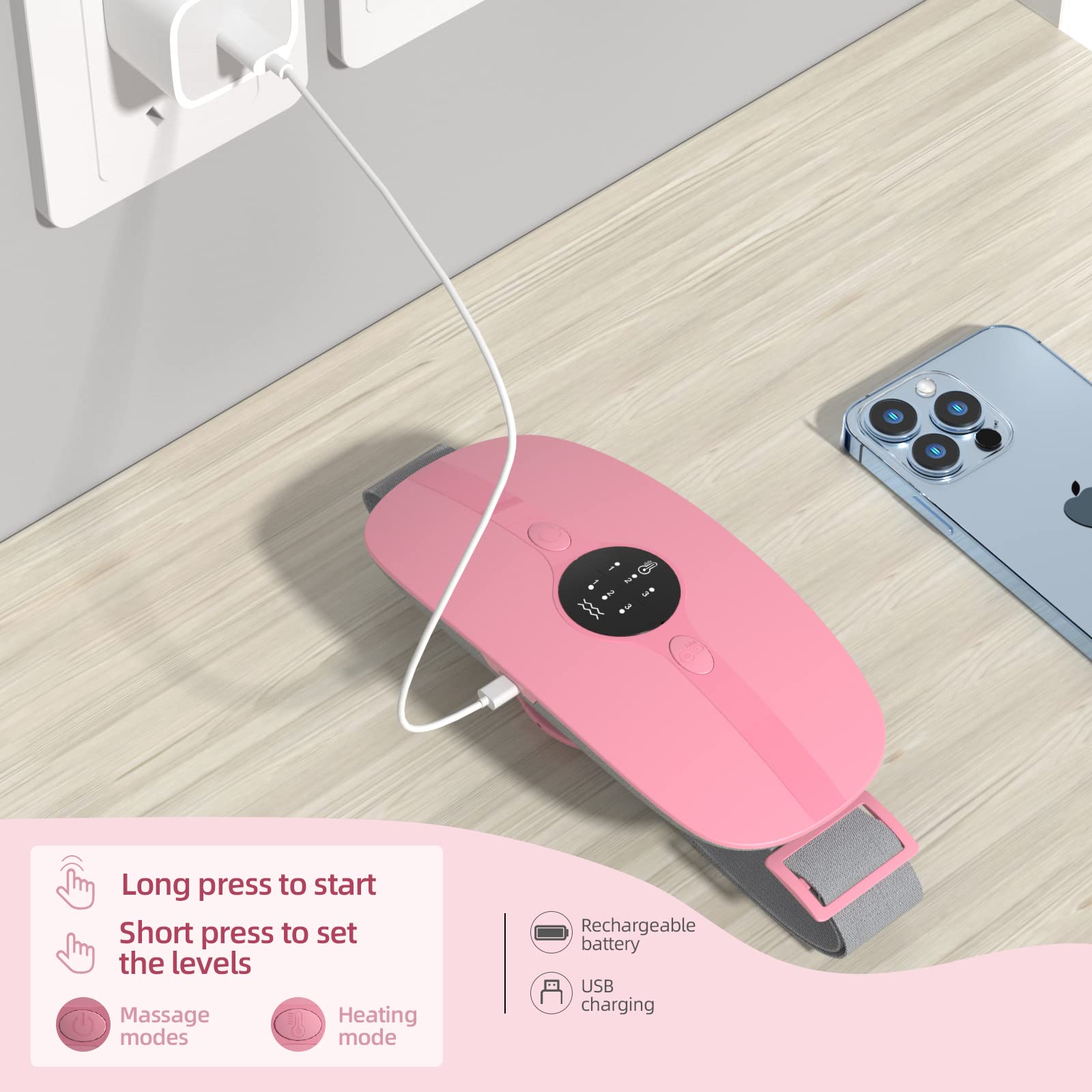 Heating Pad for Period Cramps, 3 Heat Levels and 3 Massage Modes, Portable Heating Pad for Menstrual Cramps Relief, Electric Heat Belt, Christmas Gifts for Women and Girl Stocking Stuffers