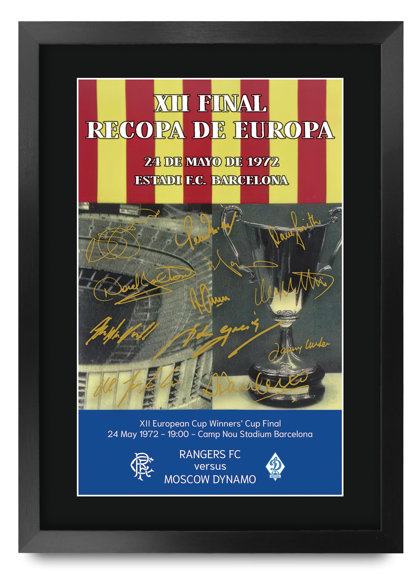HWC Trading FR A3 Rangers 1972 ECW Programme Printed Memorabilia Signed Autograph Poster for Football Fans and Supporters - A3 Framed