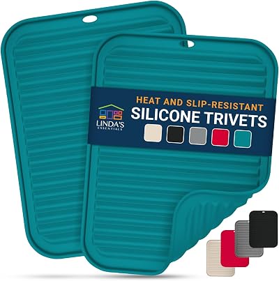 Linda's Essentials Silicone Trivets 2 Pack 30x23cm Teal Heat Resistant