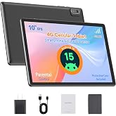 10-Inch Android 15 Tablet, 4G LTE Unlocked with SIM Card Slot, MediaTek G80 Octa-Core, 12GB(4+8GB) RAM, 64GB ROM(2TB TF), 5G Dual-Band WiFi, 6000mAh Battery, GPS, Premium Case &amp; Parental Control，Grey