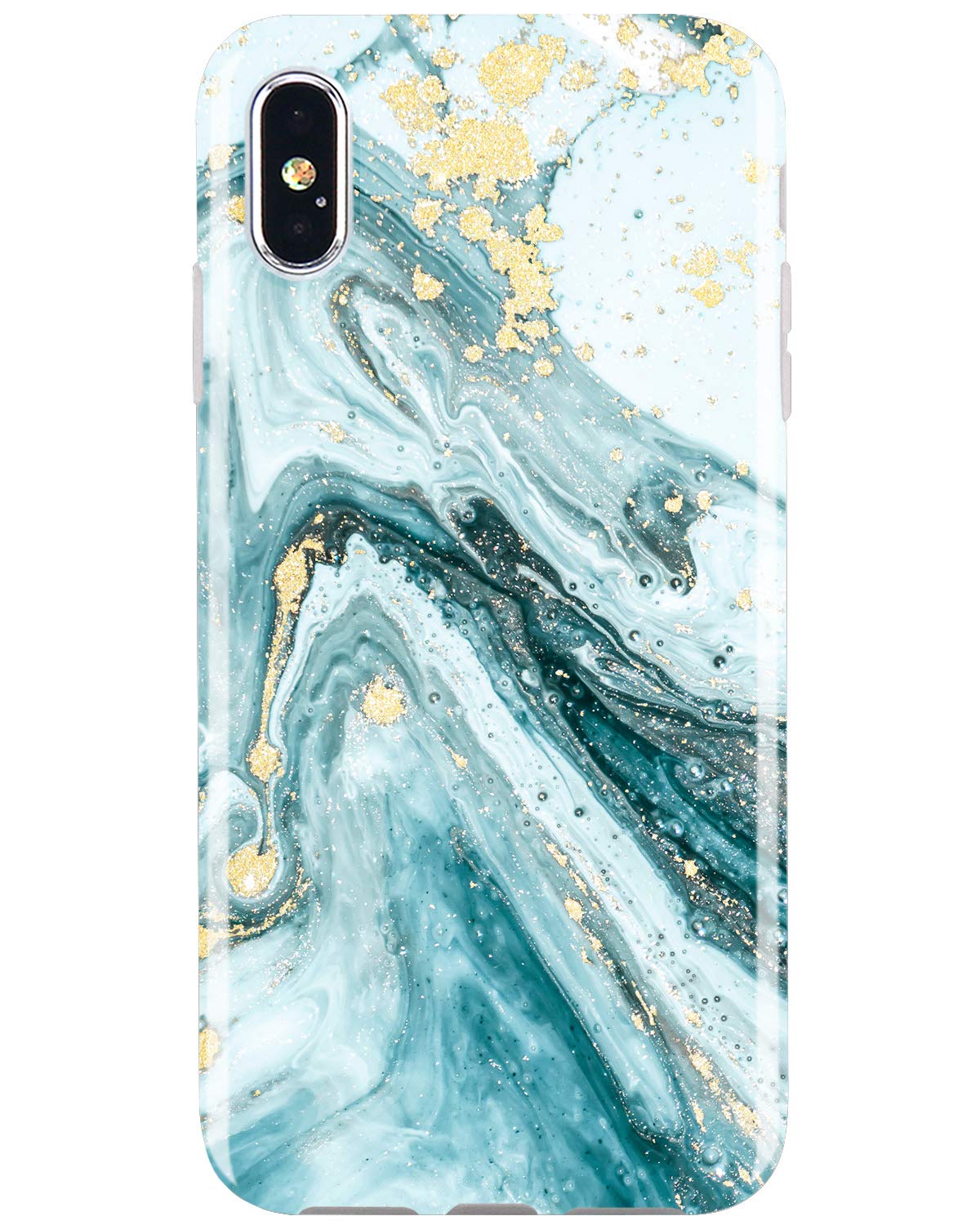 JIAXIUFEN Compatible iPhone X iPhone XS Case Gold Sparkle Glitter Blue Marble Slim Shockproof Flexible Bumper TPU Soft Case Rubber Silicone Cover Phone Case for iPhone X iPhone XS — image 1