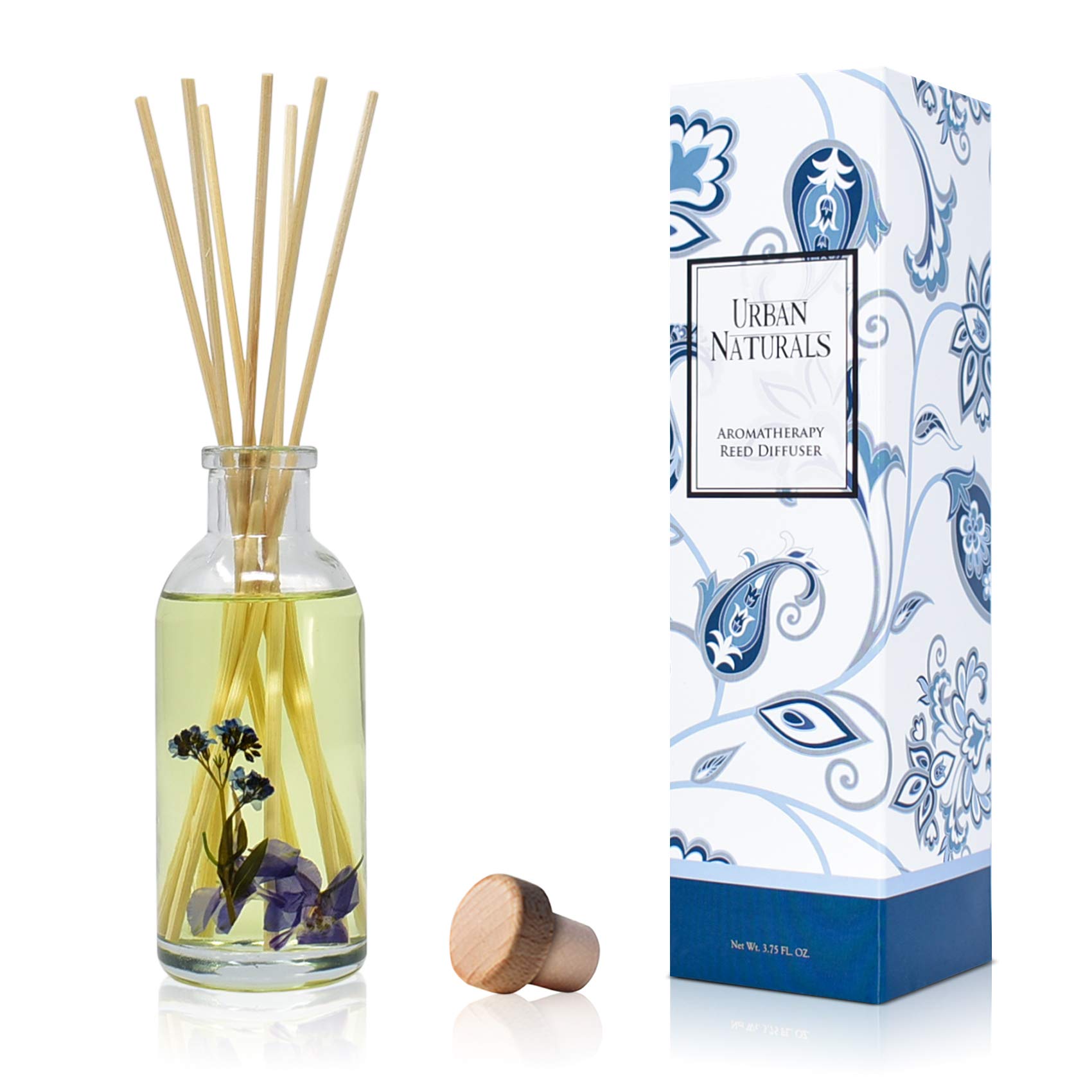 Urban Naturals Blue Garden Reed Diffuser Oil Set with Reed Sticks – Blue Hydrangea, Hyacinth, Lilac, Lavender & Honeysuckle - Made in The USA