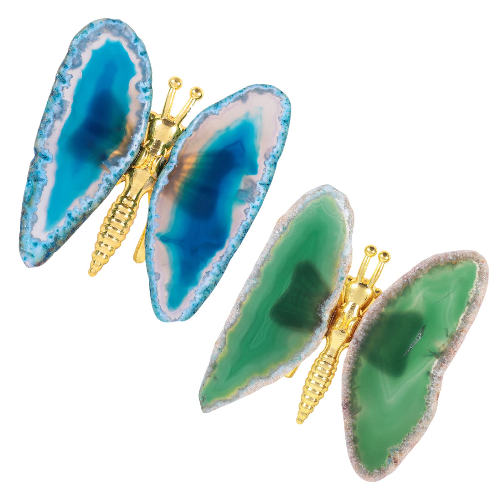 mookaitedecor Set of 2 Green & Blue Agate Slices Crystal Butterfly Decoration Collectible Figurines, Crystal Stone Animal Gifts, Semi Precious Stones Art Butterfly Ornaments for Home Reiki Healing