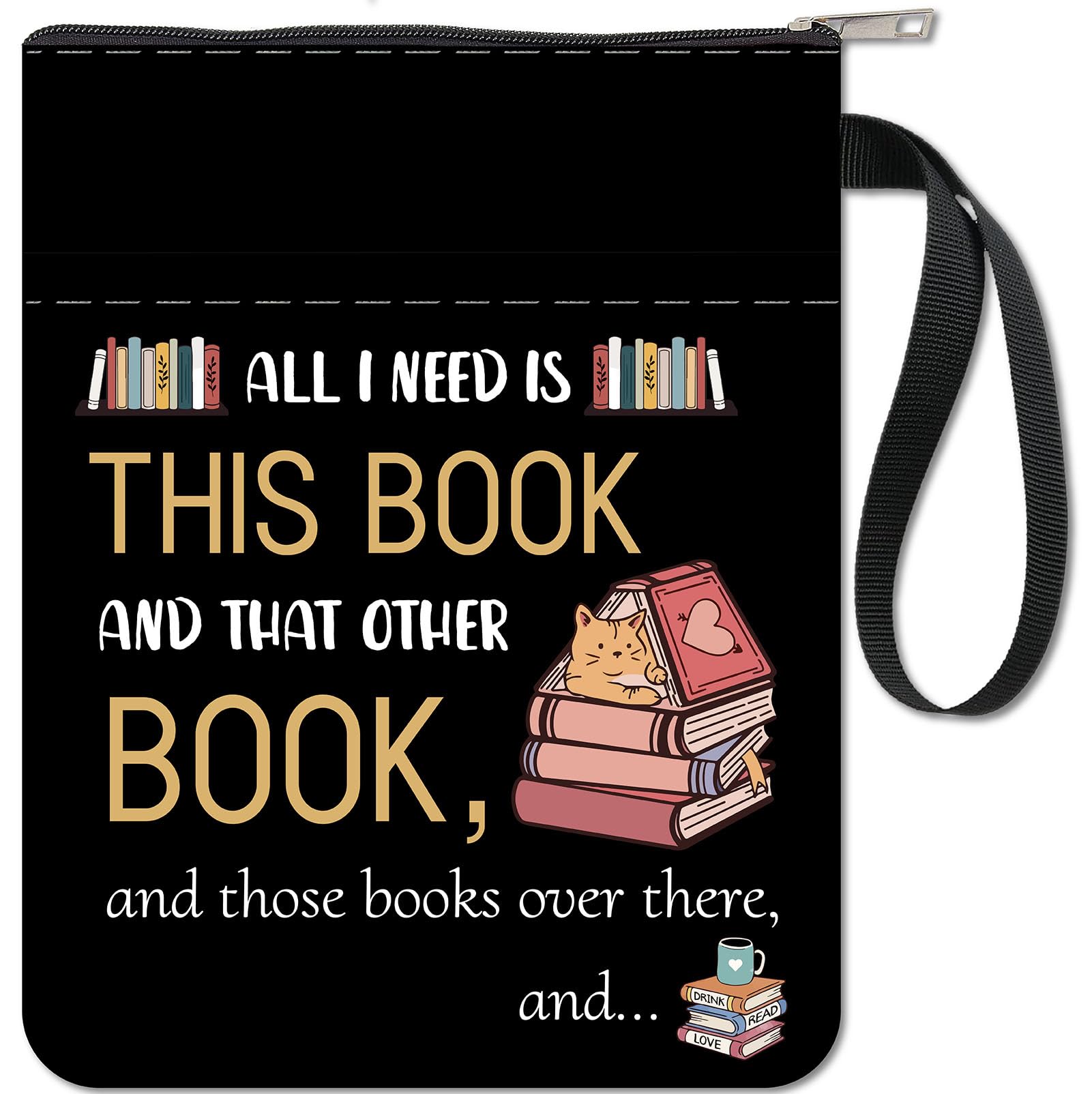 CRASPIRE Black Sleeves Protector Covers for Paperbacks - Washable Fabric Cloth Cover with Zipper and Extra Pocket - Gifts for Book Lovers, Classmates, Friends