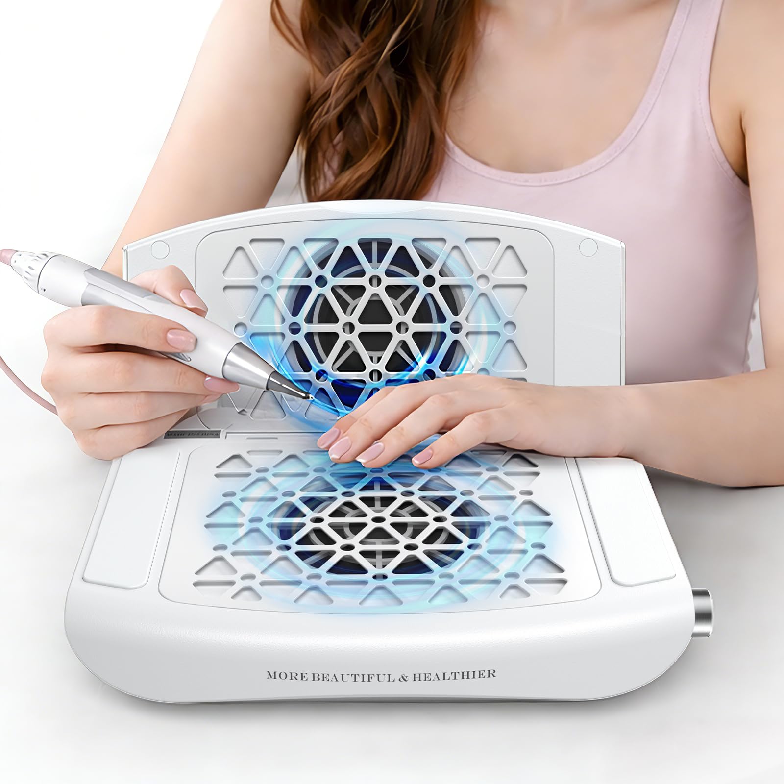 Photo 1 of Nail Dust Collector, 14700RPM Foldable Dual-Turbo Fan with 30 Filter Papers for Acrylic Nails Salon & Home - White