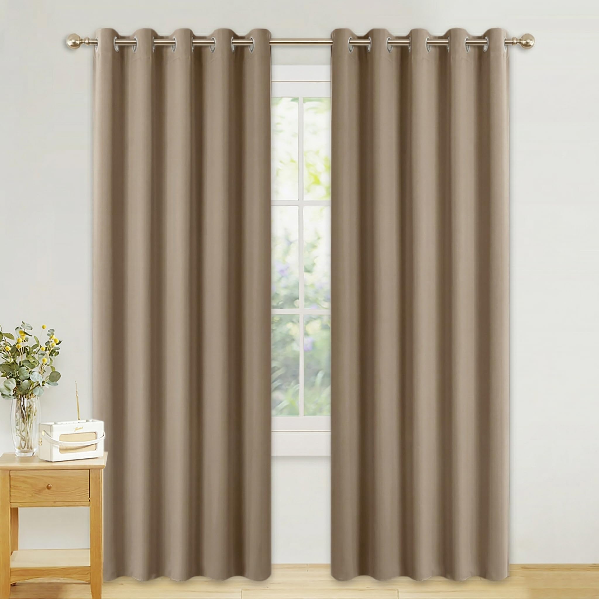 PONY DANCE Blackout Window Curtains - Thermal Insulated Eyelet Curtain Panels Home Decoration for Room Darkening & Energy Saving, 2 Pieces, 66 Inch Wide by 90 Inch Drop, Mocha — image 1
