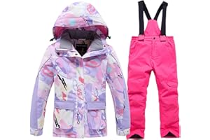 WOWULOVELY Girl's Winter Skisuit Thicken Warm Hooded Snowsuit Toddler Ski Jacket Pants Set