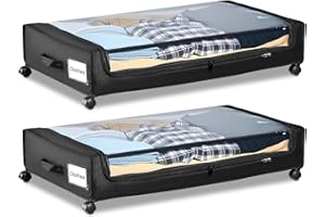 VEVOR Under Bed Storage with Wheels, 30.3 x 18.5 x 6.8 inch, Underbed Containers with Clear Lid, Underbed Shoe Organizer, Rol