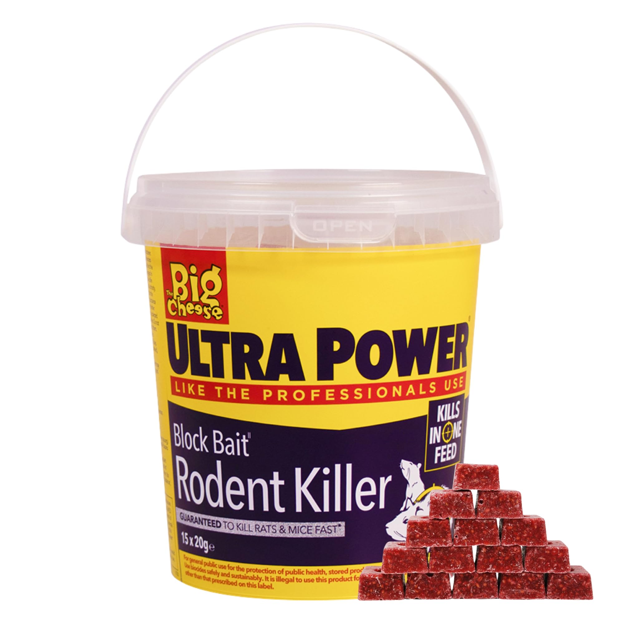 The Big Cheese Ultra Power Rodent Killer Bait Block - 15 x 20g, Kills Mice and Rats, Pest Control Product - Rat Killer Refill for Bait Stations- Super Strength Rat Poisoning, Red