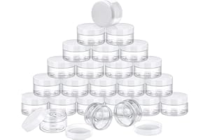 SATINIOR 24 Pieces Empty Clear Plastic Jars with Lids Round Storage Containers Wide-Mouth for Beauty Product Cosmetic Cream Lotion Liquid Butter Craft and Food (White Lid, 4 oz)