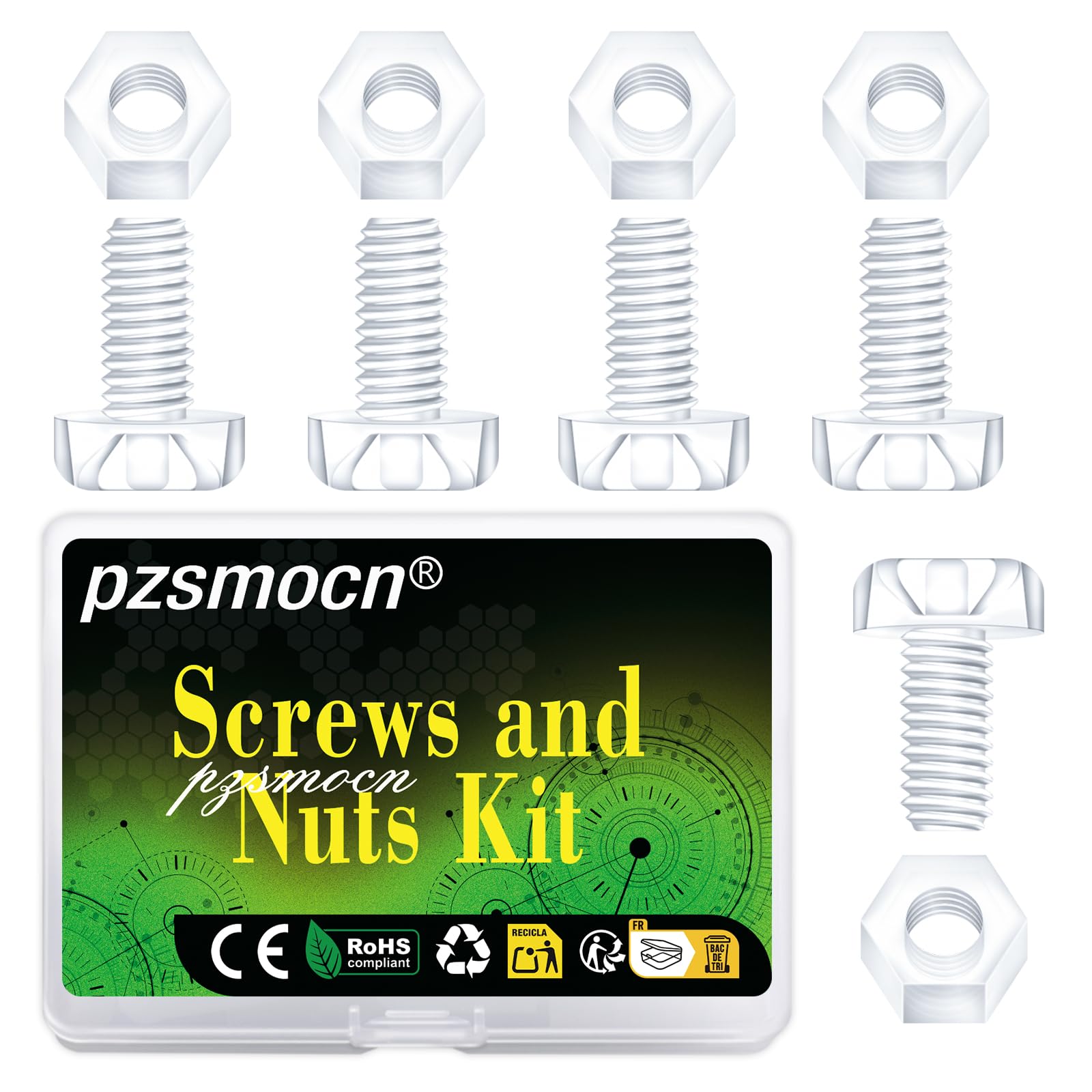 Pzsmocn 200 Pieces/100 Sets M4*14 mm PC Transparent Plastic Cross-recessed Round Head Screws and Hexagonal Nuts Kit, Corrosion-resistant, for DIY, Model and Electronic Product Fixation.