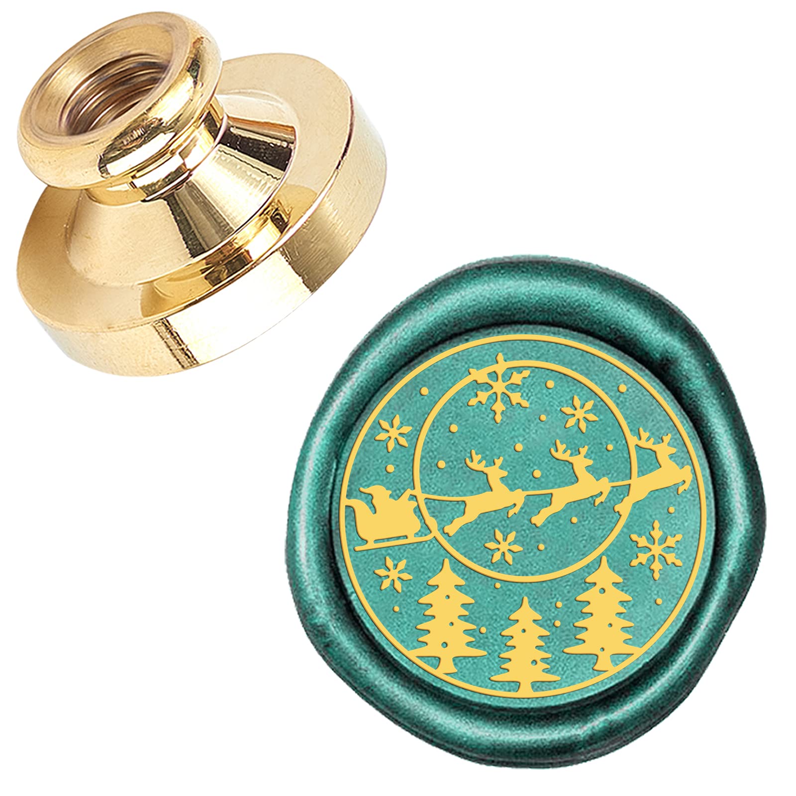 CRASPIRE Christmas Tree Sealing Wax Stamp Santa Claus Sled Snowflake Elk X'MAS EVE Merry Christmas 25mm Replaceable Wax Seal Stamp Brass Head for Christmas Invitations Envelope Cards Decoration