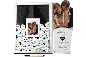 LJ MUNCH STREET LJ Wedding Guest Book Alternative - Photo Guest Book for Party - Guest Book Wedding Reception Welcome Sign with 65 White Hearts - Unique Baby Shower Guest Book Alternatives,Anniversary,Birthday