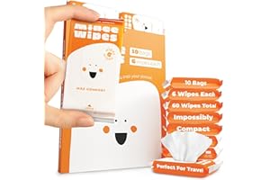 Impossibly Compact Travel Wipes - Skin-Friendly Wet Wipes, Hypoallergenic & Unscented for Adults, Kids & Baby Care - 10 Pack 