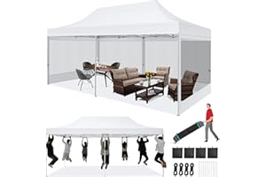 TOOLUCK 10x20 Pop Up Canopy Tent with Sidewalls, Heavy Duty Party Tent with Mosquito Netting Wall Easy Up Outdoor Event Tent Instant Pop Up Screen Tent for Backyard, Beach, Patio, Garden, White