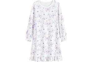Little Hand Girls Long Sleeve Nightgowns Toddler Cotton Sleep Shirts Butterfly Sleepwear Cat Nightdress for Girl 2-10 Years