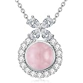 BETHZA Rose Quartz Necklace for Women 925 Sterling Silver, Healing Crystal Pendant Gift for Women, Dainty Elegant Chakra Jewelry