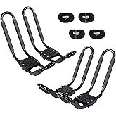 J-Bar Roof Rack Kayak Carrier Holder Boat Canoe Surf Ski Snowboard Holder Mounted on Top Crossbar SUV Truck 2 Pairs Steel
