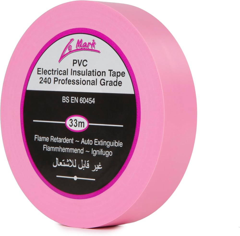 Le Mark Pink PVC Electrical Insulation Tape 33m x 19mm Flame Retardant