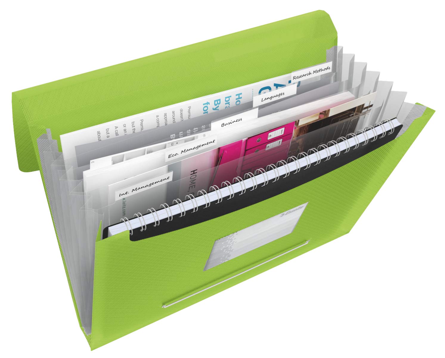 Esselte A4 Expanding Project File, Integrated Index with 6 Expanding Compartments, Elastic Closure, Flexible Plastic, Green, VIVIDA Range, 624019